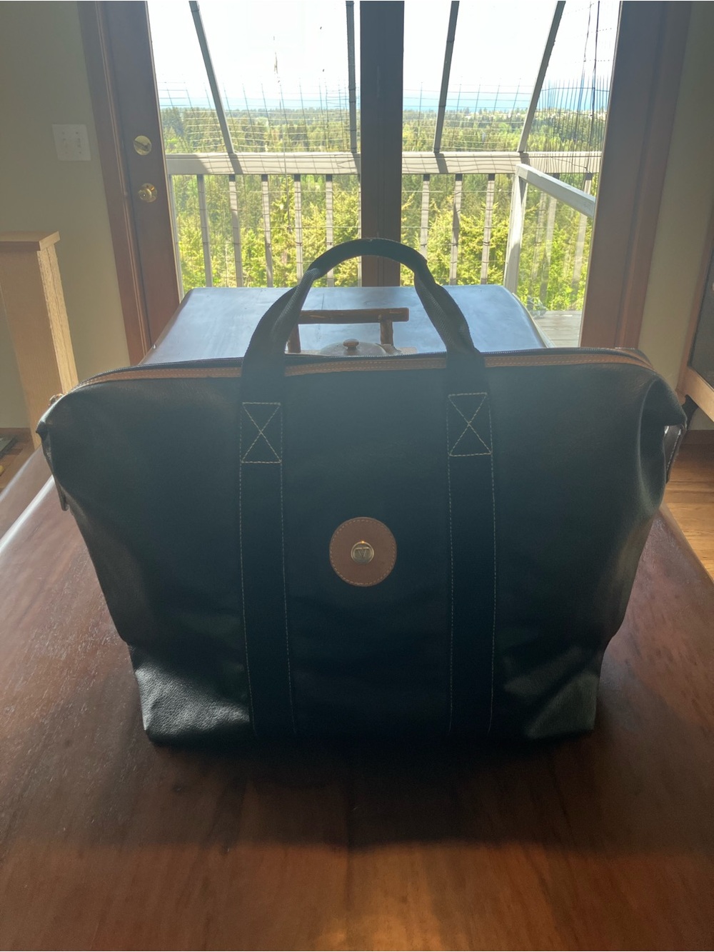 Valentino Garavani Black Leather Duffel with Tan Accent